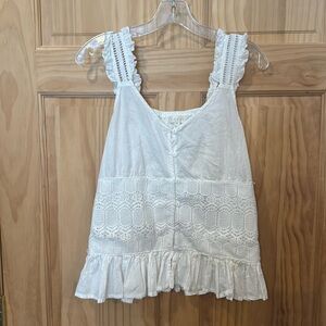 Adiva White Lace Ruffle Tank Top